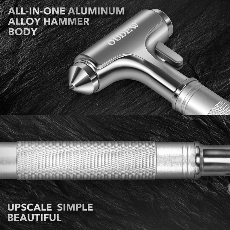 OUDEW Car Safety Hammer, Car Glass Breaker with Seat Belt Cutter, Automotive Escape Tool, Metal Window Breaker, Emergecy Safety Hammer for Auto Accidents (Silver) - Image 2